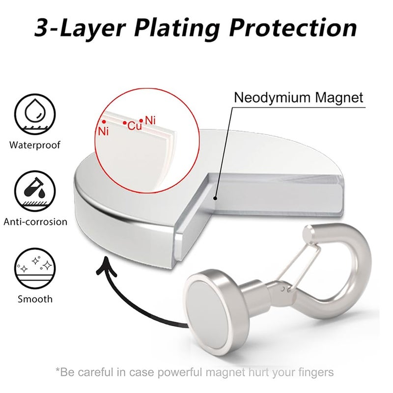 MHDMAG Magnetic Hooks Refrigerator, Cruise Ship Accessories,22 LBS Super Magnets with Neodymium Rare Earth for Hanging, Door Holder, Keys, Home, Office, Refrigerators, BBQ, Pack of 10 - Image 4